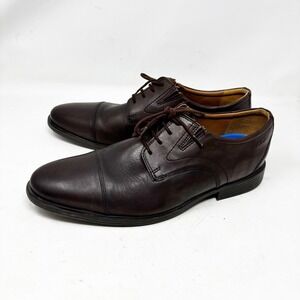 Clarks Collection Dark Brown Leather Cap Toe Oxford Size 11.5W Lace Up Shoes